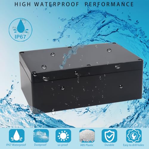 Image of Watertight Junction Box, IP67 Waterproof Project Box Durable ABS Plastic Electronic Enclosure Case for DIY Electrical Project Black 9.06 inch x 5.91 inch x 3.35 inch(230 x 150 x 85 mm)
