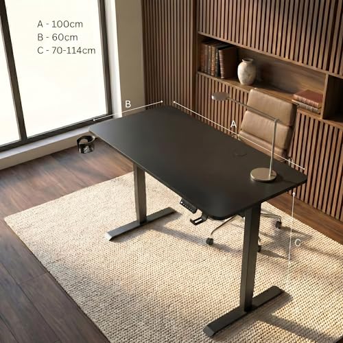 Image of Velocity Electric Height Adjustable Desk for Office Work | 80 Kg Weight Capacity | 5 Year Warranty | Sit-Stand Ergonomic Table | 3 Memory Preset (Matt Black, Table top - 100cm)