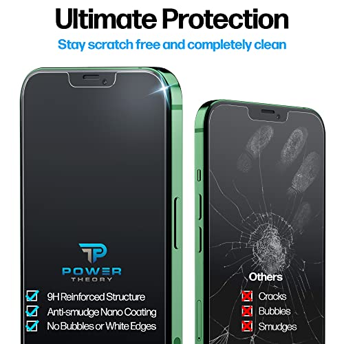Image of Power Theory 2-Pack Screen Protector for iPhone 12 Mini Premium Shatter Resistant Tempered Glass [9H Hardness], Easy Install Kit, 99.99% HD Clear, Bubble Free, Case Friendly, Anti-Scratch, Anti-Smudge