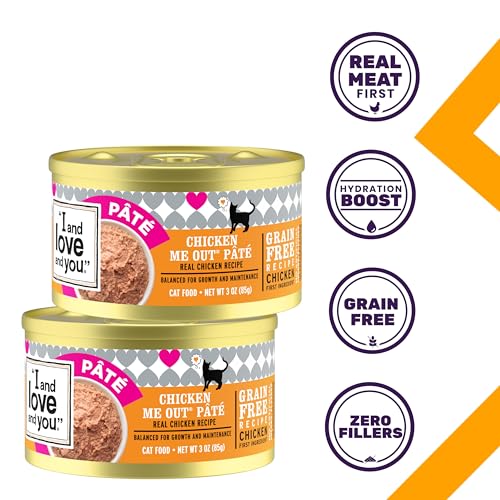 Image of I and love and you Wet Cat Food - Chicken Me Out Pate - Chicken Recipe, Grain Free, Filler Free, 3oz Pack of 24 Cans