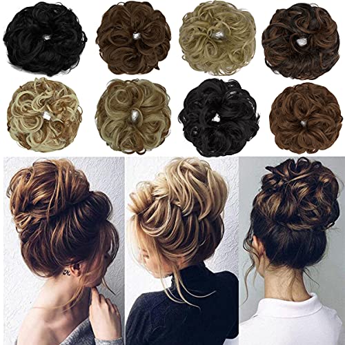 OKHOTY 2PCS Messy Hair Bun Hair Scrunchies Extension Curly Wavy Messy Synthetic Chignon for Women Updo Hairpiece(Dark Brown)