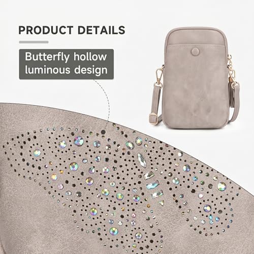 Image of KITEVIUN Small Crossbody Bags for Women, Lightweight Mini Cute Cell Phone Purse for Women with Tassel Shining Butterfly