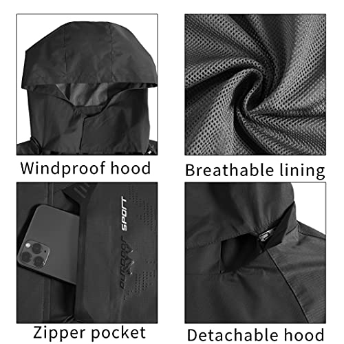 Image of Mens Rain Jacket Waterproof with Hooded Hiking Coat Lightweight Windbreaker | Windproof Mountain Jacket,Multi Zip Pockets Windbreaker,Work,Breathable,Fishing,Active Performance Shell Jackets,Outer Layer