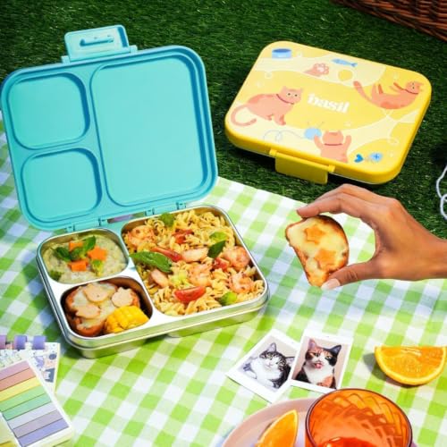 Image of Basil Bento Ace 3C Stainless Steel Lunch Box for Kids | 3 Compartment Leakproof Tiffin Box for Teens & Adults | BPA-Free, Easy-to-Open School Lunch Box | Kitty Party