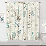 MESHELLY Starfish and Seashells Curtains 42Wx63H Inch Rod Pocket Coral Nautical Coastal Vintage Anch