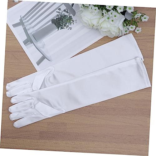 Flower Girl Long Satin Gloves with Pearl Decor Elegant Dress Gloves for Weddings Evening Parties and3