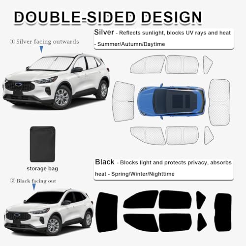 Image of KMF Windshield Sun Shade Replacement for Ford Escape Accessories 2020-2024, Side Window Sun Shade Cover Sun Visor Shield Cover, Rear Window Sunshade for Camping /Baby UV Block and Privacy Protect