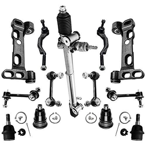 Image of Detroit Axle - 13pc Front End Kit for Buick Rainier Chevy Trailblazer EXT GMC Envoy XL XUV, Power Steering Rack and Pinion Control Arms Tie Rods Ball Joints Front and Rear Sway Bars Replacement