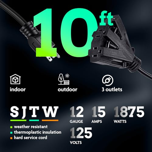 Aceland10ft Heavy Duty 12/3 Outdoor Extension Cord with 3-Outlet SJTW, Ideal for Indoor/Outdoor Use, ETL Listed, Durable and Weather-Resistant Power Extension Cable - Image 3