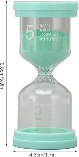 Miniatura 2 de Temporizador de arena verde duradero, juego de 2, 5 minutos, hecho de vidrio transparente grueso y plástico, pequeño y portátil, perfecto para