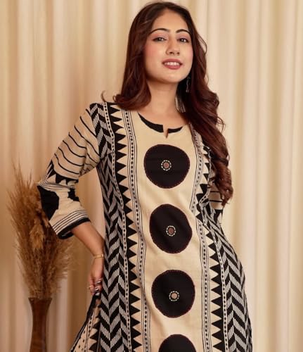 Image of krisjan|Women's Pure Cotton Printed with Handwork Kurta with Pants and Dupatta Set | Ethnic Set | Suit Set | Kurta Set |