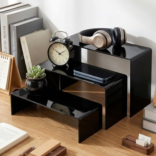 Image of Chuangdi 2 Sets Large Acrylic Risers Display Stands for Figures Collectibles, Shelf Showcase for Dessert Cupcake Candy Treat Action Product Jewelry(Black,Extra Large Set)