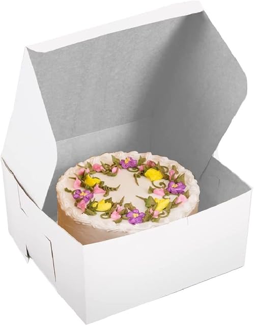 Tezraftaar® 50 x White Cake Boxes Fold Flat 5" x 5" x 2.5" Cardboard Muffins Cupcakes & Desserts Box Ideal for Transportation Your Cakes