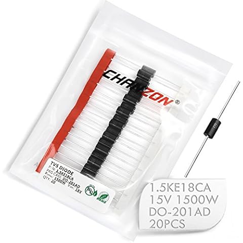 (Packung mit 20 Stück) Chanzon TVS Dioden 1.5KE18CA 1500W 18V DO-201AD (DO-27) Bidirektionaler Kanal 1500 Watt 18 Volt Cover
