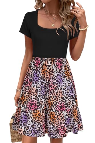 Image of Newshows Women's 2026 Summer Casual Square Neck Ruffle A Line Beach Vacation Sundress Work Business Dress with Pockets