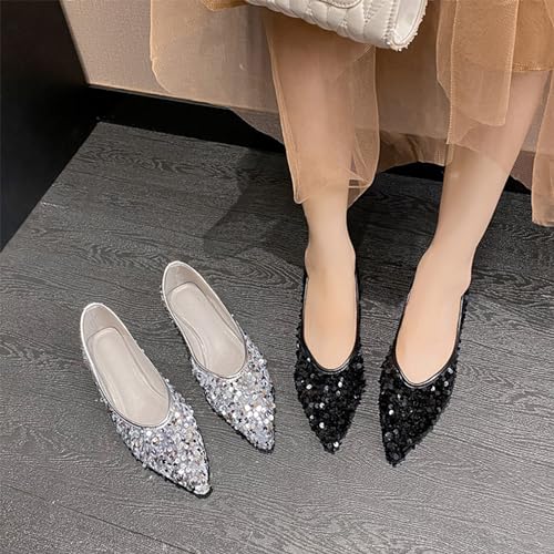 Women's Sequin Pointed Toe Flats Fashionable Glitter Sequins Ballet Flats Formal Shoes Comfortable Slip-On Non-Slip Low Heel Sparkly Wedding Bridal Dress Shoe4
