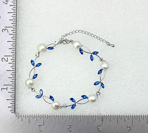 Faship Gorgeous CZ Crystal Genuine Freshwater Pearls Floral Necklace Earrings Set4