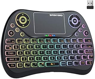 (Newest Version) PONYBRO Backlit Mini Wireless Keyboard with Touchpad Mouse Combo QWERTY Keypad,Rechargeable Handheld Keyboard Remote for Smart TV,Android TV Box,Xbox,Raspberry Pi,PC