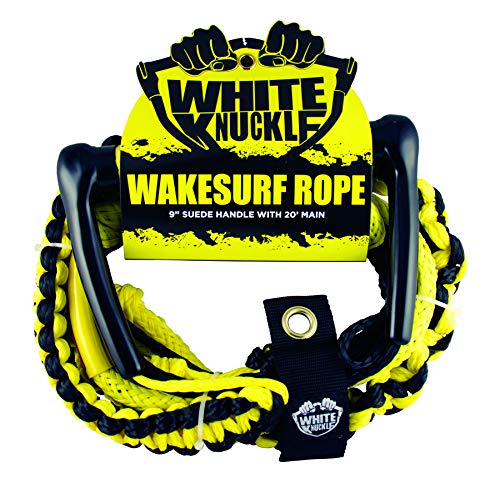 White Knuckle Wakesurfing Rope 20ft 1700lb Breaking Capacity 16 Strands 9 Suede Grip Handle Ideal for All Skill Levels