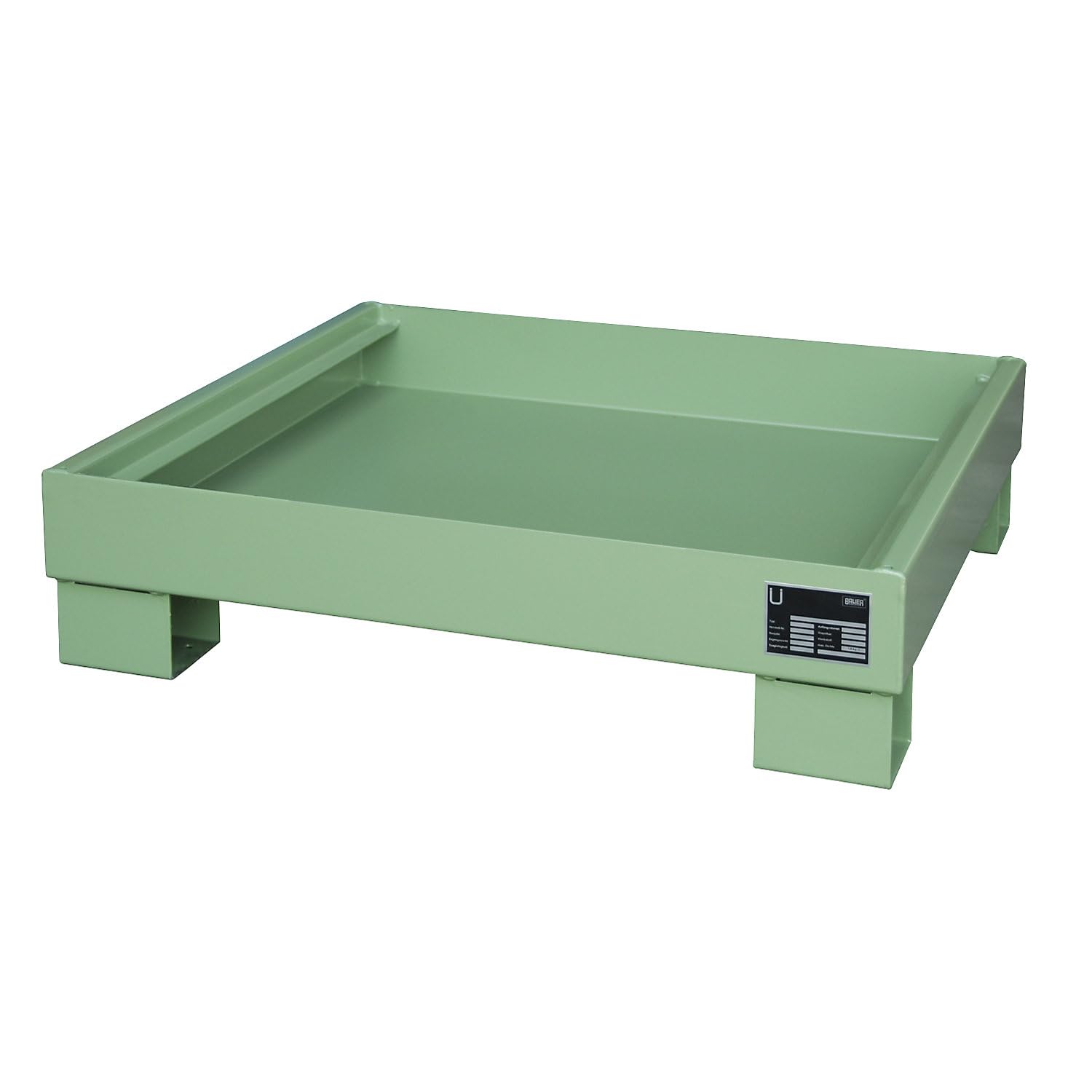 eurokraft | Stahl-Auffangwanne | LxBxH 800 x 900 x 220 mm | lackiert grün RAL 6011 | ohne Gitterrost | LxBxH 800 x 900 x 220 mm, lackiert grün RAL 6011, ohne Gitterrost