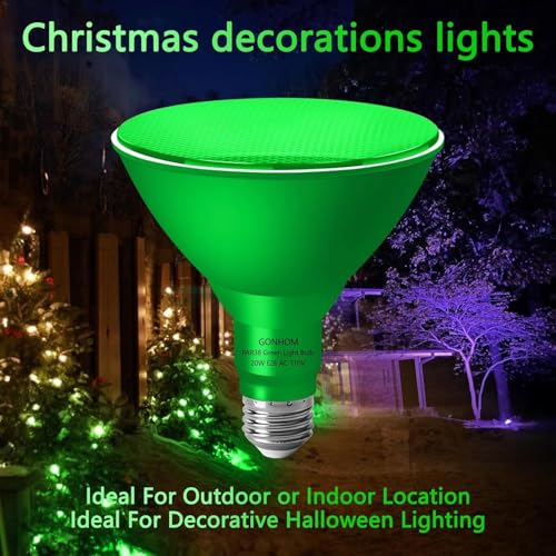 Gonhom PAR38绿-1 2 Pack Par38 Green Flood Lights Outdoor,Dimmable Flood Green Light Bulb,20W(Equivalent To 200W),E26 Base Green Led Light,Christmas Light Bulbs,Outdoor Porch,Holiday Lighting,Flood Light Bulb thumb #1