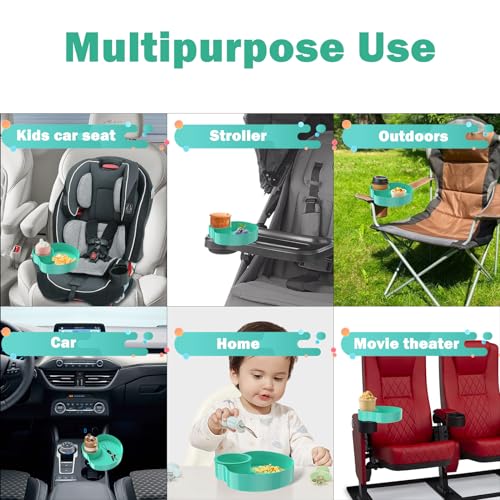 Image of [2 Packs] Kids Car Seat Tray, Travel Tray with Cup Holder for Toddler Baby, Kids Car Seat Food Snack Organizer for Road Trip, Stroller snack Organizer Travel Must Haves Toddler Must Haves (Cyanine)