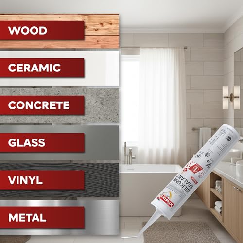 Image of XFasten Clear Silicone Caulk Neutral Cure 10.1 oz (4-Pack) 100% Waterproof Silicone Sealant, Crack and Shrink Resistant, Low Odor, Strong Adhesion Caulking for Kitchen Bath Window Shower Outdoor Use