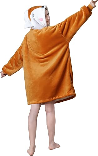 Miniatura 8 de Queenshin Manta con capucha, cómoda sudadera de franela de gran tamaño para adultos, cálida y acogedora manta con capucha