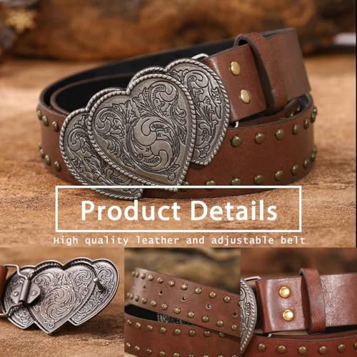 Bounzhi Western Leather Belt for Women Heart Buckle Jeans Belt Vintage Ladies Waist Belt Cowgirls Belt2