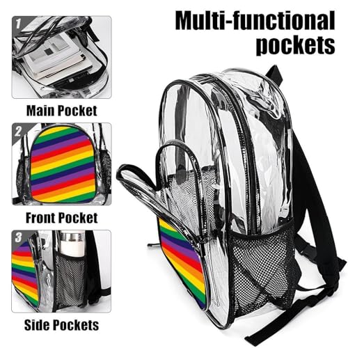 Comfortable Waterproof Clear Backpacks for Adults Shopping, Going Out, Casual Daily, Portable Sports Transparent Bags (LGBTQ Flag Rainbow Wavy Stripes Gay Pride Month)4