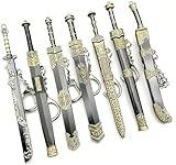 Antique Bronze Metal Keychain with Chinese Elements, Ancient Sword, Bag Decoration (7 pcs)