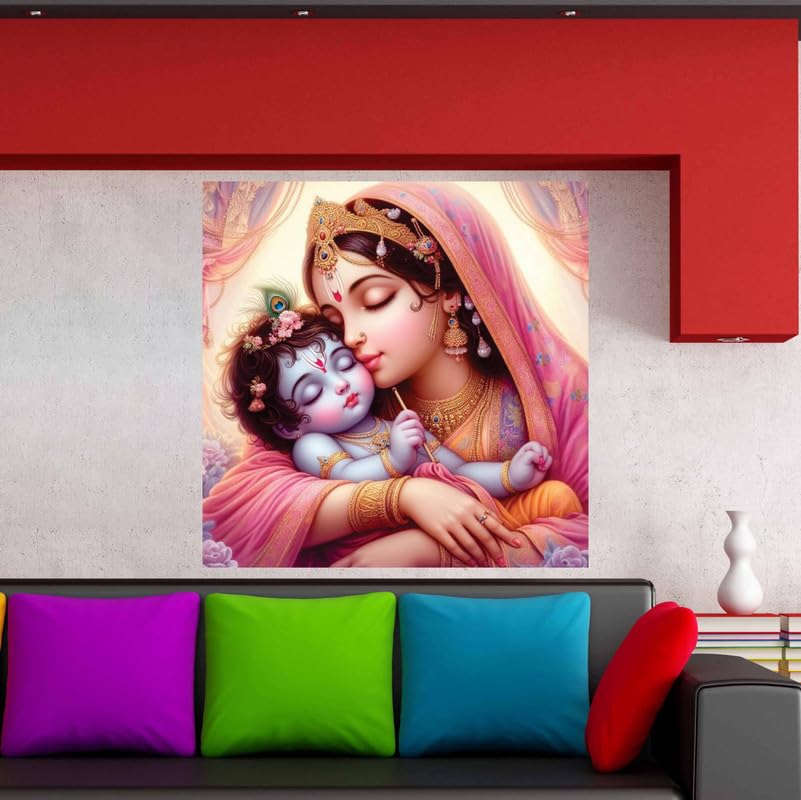 Image of British Terminal Cute little Bal Gopal Baby God Krishna| Kanha Ji | Laddu Lord Makhan Chor Painting Religious Poster for Pregnant Women for wall (matt thin vinyl,sticker,multicolor,unframed)| bj268