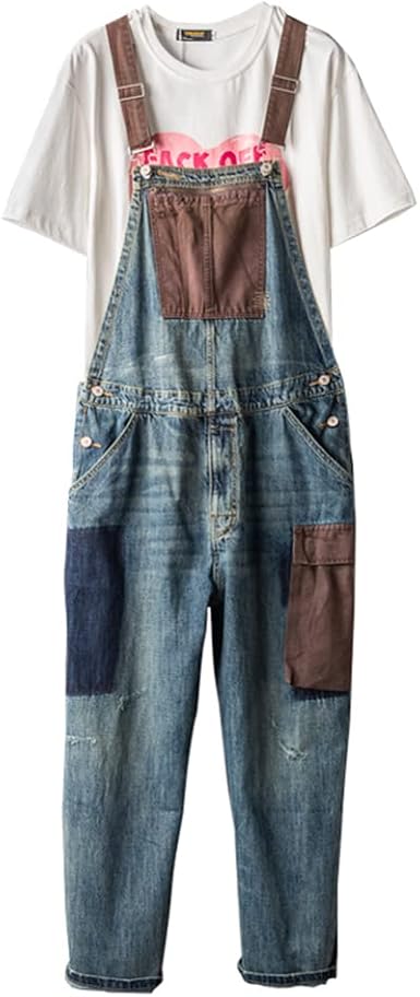 Amazon.com: Overol de mezclilla vintage para hombre, estilo casual, con  diseño de parches y pantalones de mezclilla con bolsillo grande : Ropa,  Zapatos y Joyería