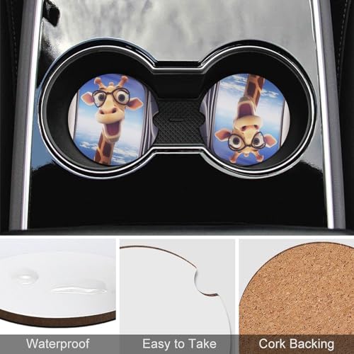 Juego de 4 Posavasos para Auto con Giraffe Wearing Glasses miniatura 5