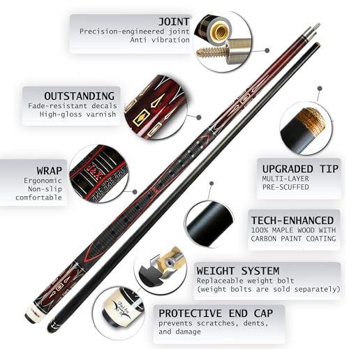 Tai ba cues taco de billar 2 piezas con estuche, punta cuero 13mm, 58" miniatura 3