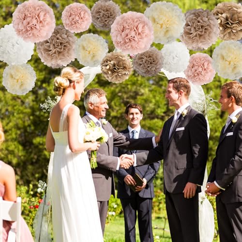 Image of BestoFun 16 PCS Champagne Party Decorations Tissue Paper Flowers Pom Poms Decorations for Girl Groovy Birthday Baby Shower Wedding Bachelorette Room Wall Hanging Decor
