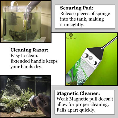 Aquarium Glass Cleaner - Long Handheld Tool Cuts Cleaning Time to Half - Keep Hands Dry - Sharp Blade to Remove Thickest Residue - Frequent Tank Maintenance - Image 4