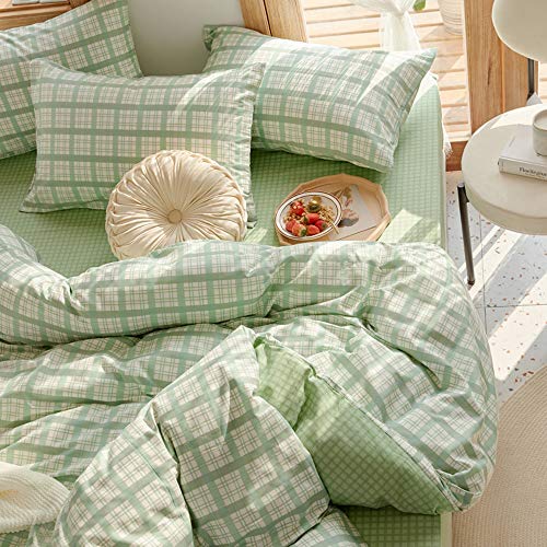 Eavd Green Plaid Duvet Cover Queen Soft 100% Cotton Reversible Plaid Bedding Set For Boys Girls Women Men Modern Geometric Grid Plaid Comforter Set Aesthetic Bedding Set Full #TOP6