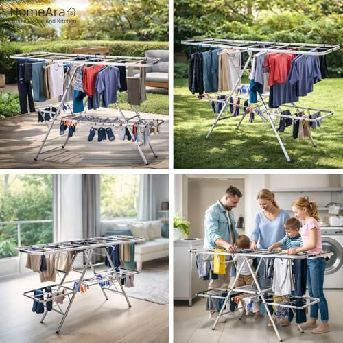 Image of Stainless Steel Cloth Dryer Stand | Double Zig-Zag Design for Efficient Drying | Space-Saving Foldable Design | Winger SS Foldable Clothes Drying Rack | Balcony & Home Use