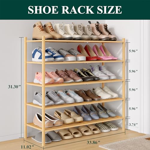 Image of Smiry Bamboo Shoe Rack, 5 Horizontal Slats, 5 Tier - 33.9 inch Wide, Natural