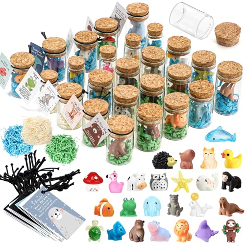 Fumete 75 Sets Positive Support Resin Animal Emotional Employee Appreciation Gift Bulk Desk Pet Animal Pun Note Card Bottle for Teacher Nurse Student Graduation Coworker Staff Office Party Favor