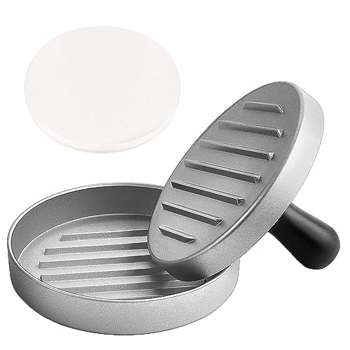 Aluminum Non-Stick Hamburger Press - Burger Press with 100 Free Patty Papers for BBQ,Stuffed Burgers,Beef Burger