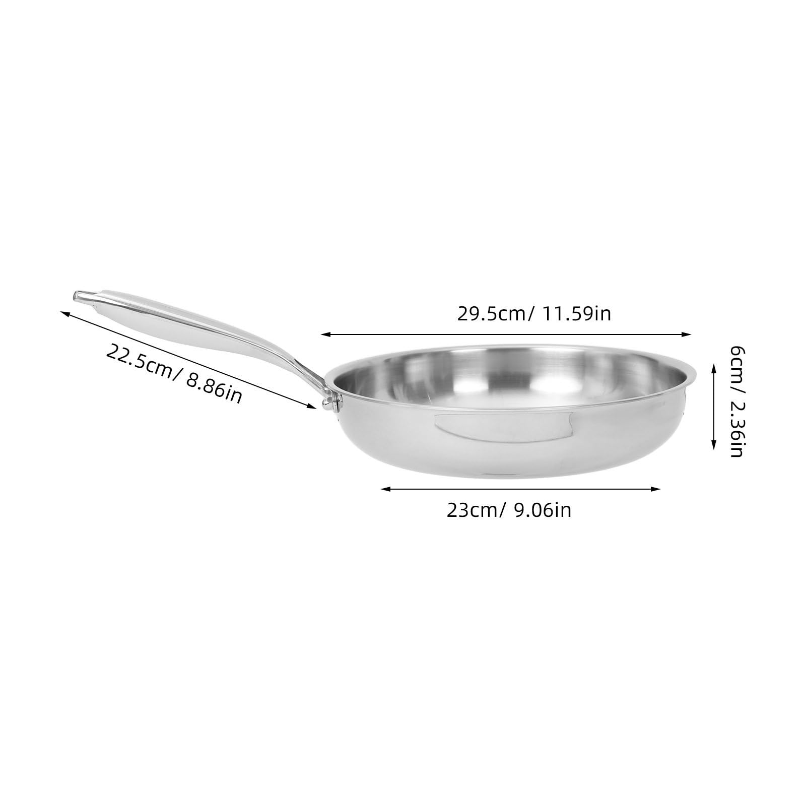 PRETYZOOM Sartén de Acero Inoxidable de 3 Capas de 11 Pulgadas sin Revestimiento con Mango Resistente al Calor para Cocina a Fuego Directo E Inducción, Apta para Lavavajillas y Horno