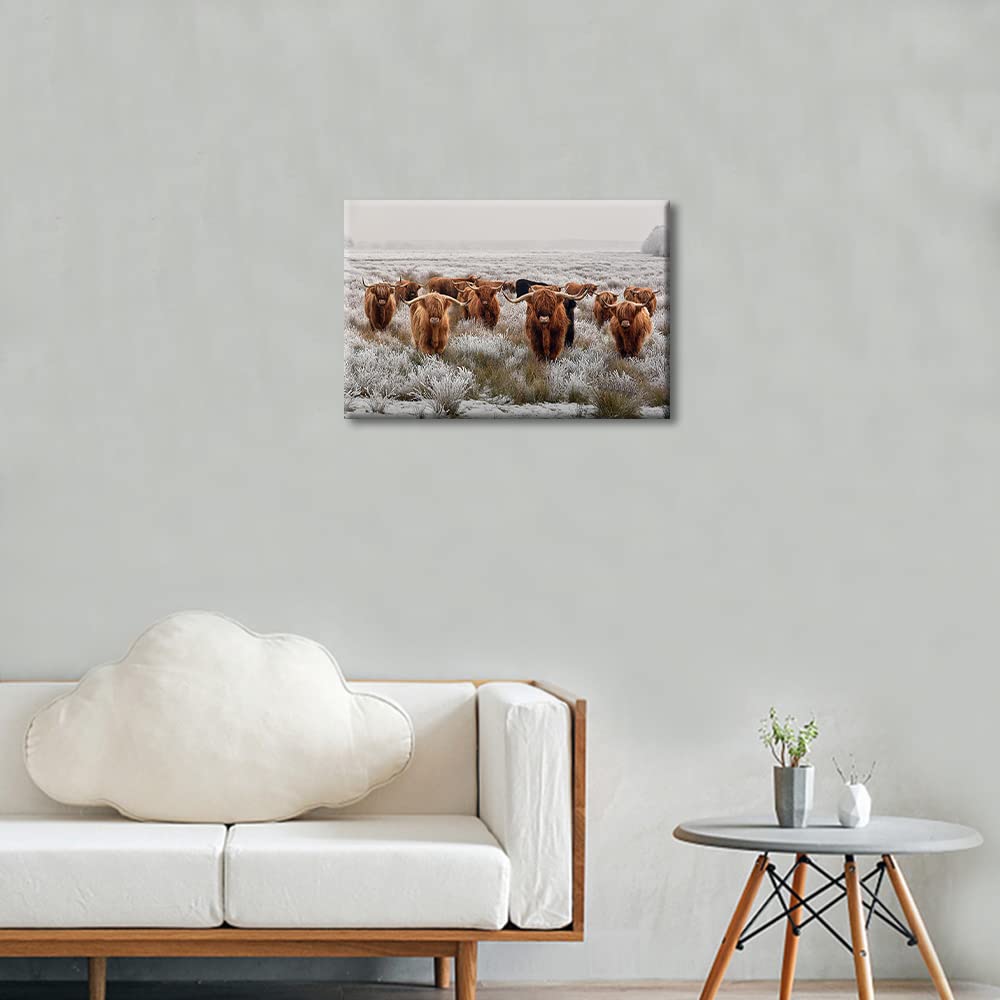 Brown Herd Highland Yak Canvas Printing Rustic Bedroom Decor Retro Cow Wall Art Home Artwork Print Used in Bathroom Office Fireplace Kitchen Dining Room Decorate - Image 2