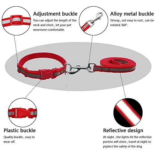 Image of The Pets Company Reflective Leash Collar Set for Medium Dogs, 4 Feet 20 MM, Red