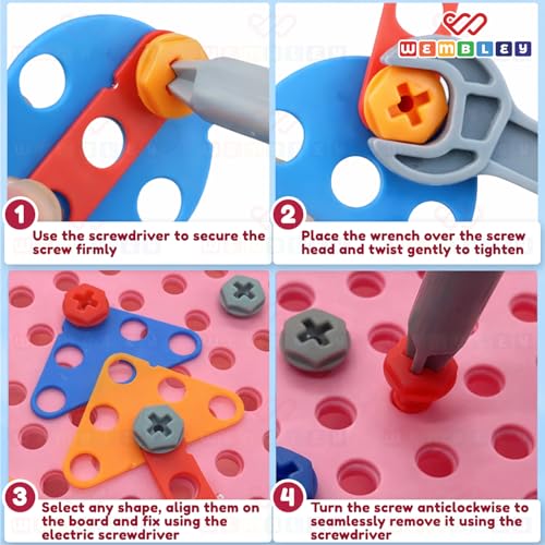 Image of Wembley Electric Drill Screw Puzzle Toy Set| 2-in-1 2D & 3D Unicorn Tool Set| 351 Pieces with Electric Screwdriver| STEM Learning DIY Building Block Kit| Ideal Gift for Kids of 2+