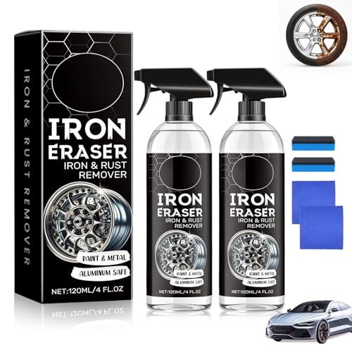 2Pack Iron Eraser Rust Remover SprayFast Acting Iron Powder Remover for Car Wheels and Paint Brake Dust & Rust Removal Professional Automotive Metal Surface Cleaner for Wheel Tool and Household Item