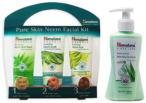 Image of Himalaya Pure Skin Neem Facial Kit (Facewash 50Ml, Scrub 50G & Face Pack 50G) And Himalaya Moisturizing Aloe Vera Face Wash, 200Ml