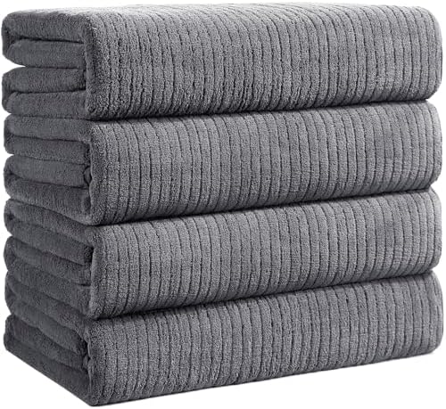 Lunoku Bath Towels Set of 4 Extra Large 35 x 70 Inches,Luxury Thick High Absorbent and Quick Dry Bath Sheet,Ultra Soft Microfiber,Bathroom,Beach,Yoga,Sport,SPA,Fitness (Grey)