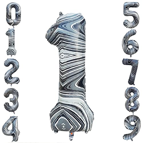 Number 1 Balloons 40 Inches Large Black And White Striped One Balloon For First Birthday Black Agate Marble Numbers 1St Birthday Party Supplies Tie Dye Swirl Ballons 1 Digital Twihwei Zebra Balloon #TOP6